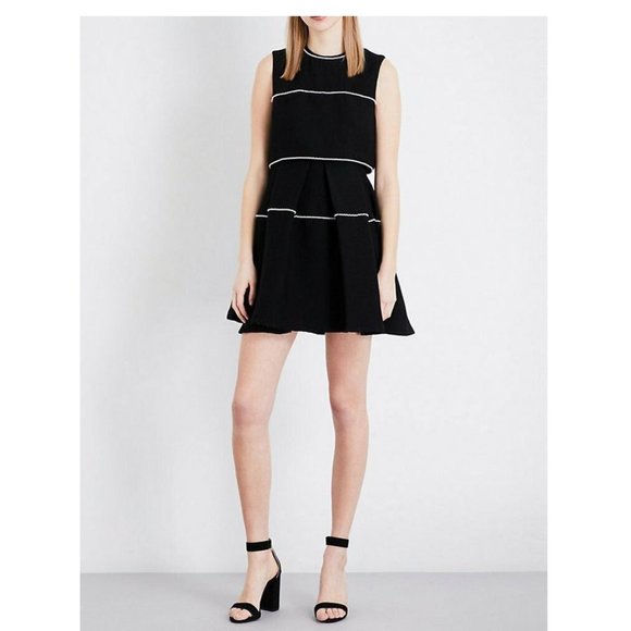 Sandro Pearlescent Trim Embellished Fit & Flare Dress Size 1 Small Black - Picture 1 of 8
